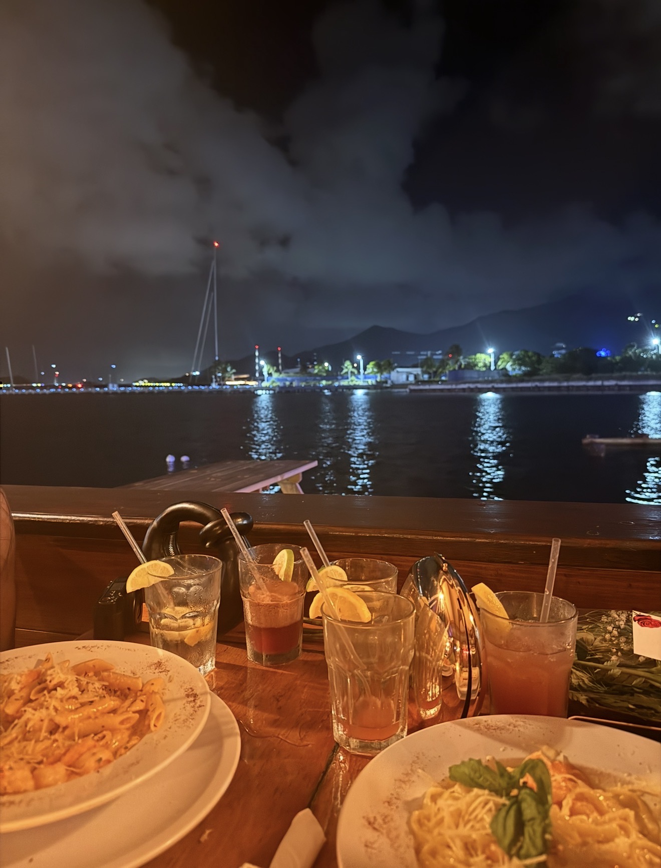 Dinner by the water during my St. Maarten travels.